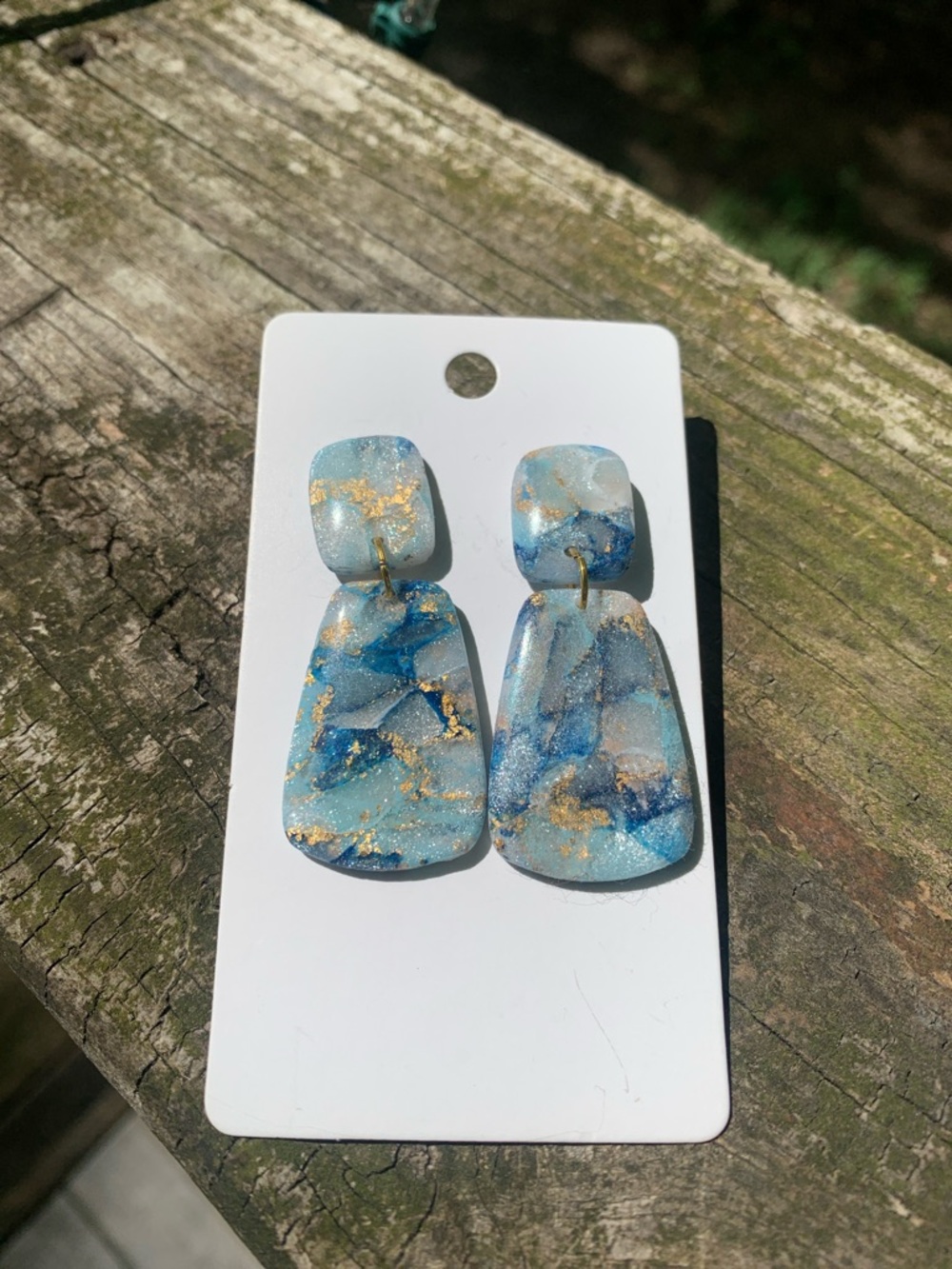 Handmade Blue Gold Flake Resin Drop Earrings